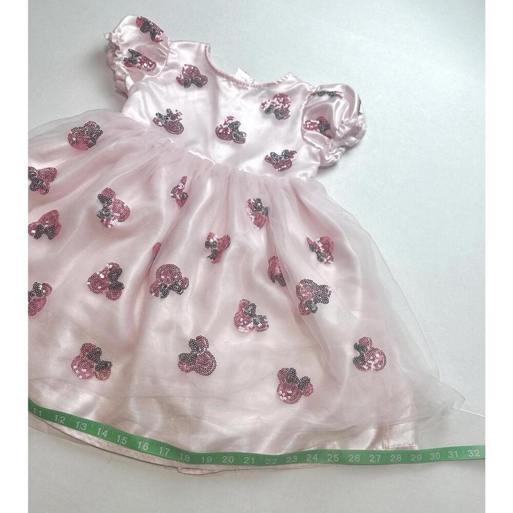 Disney Minnie Mouse Girls Dress Fit & Flare Puff Sleeve Tulle Sequin Pink 5/6 - Picture 14 of 15